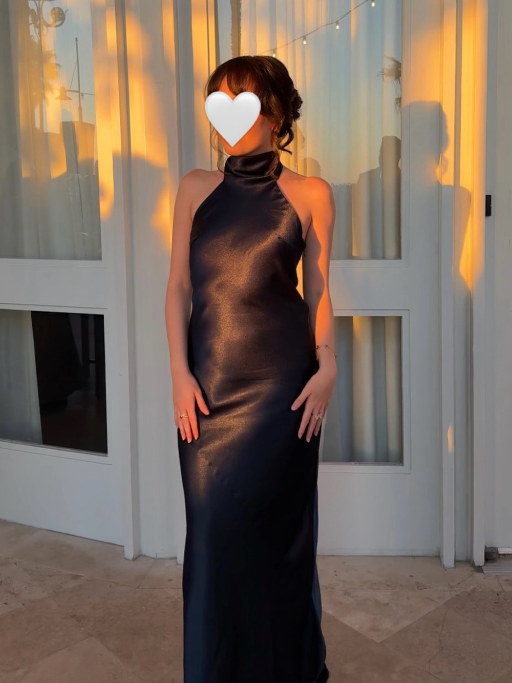Azazie Satin Halter Maxi Dress in Navy Blue